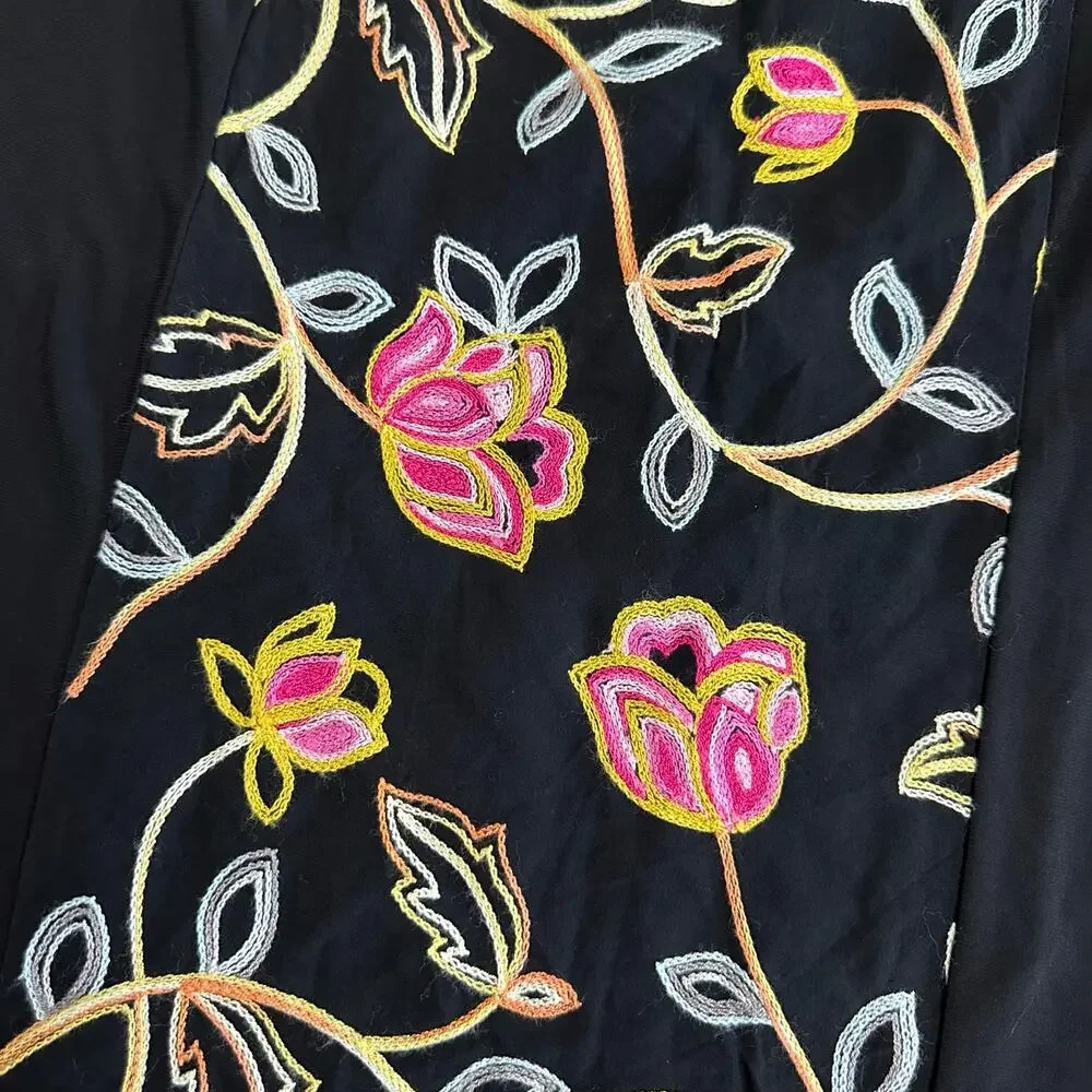 Passports black boho floral embroidery skirt L elastic waist artsy‎ mini
